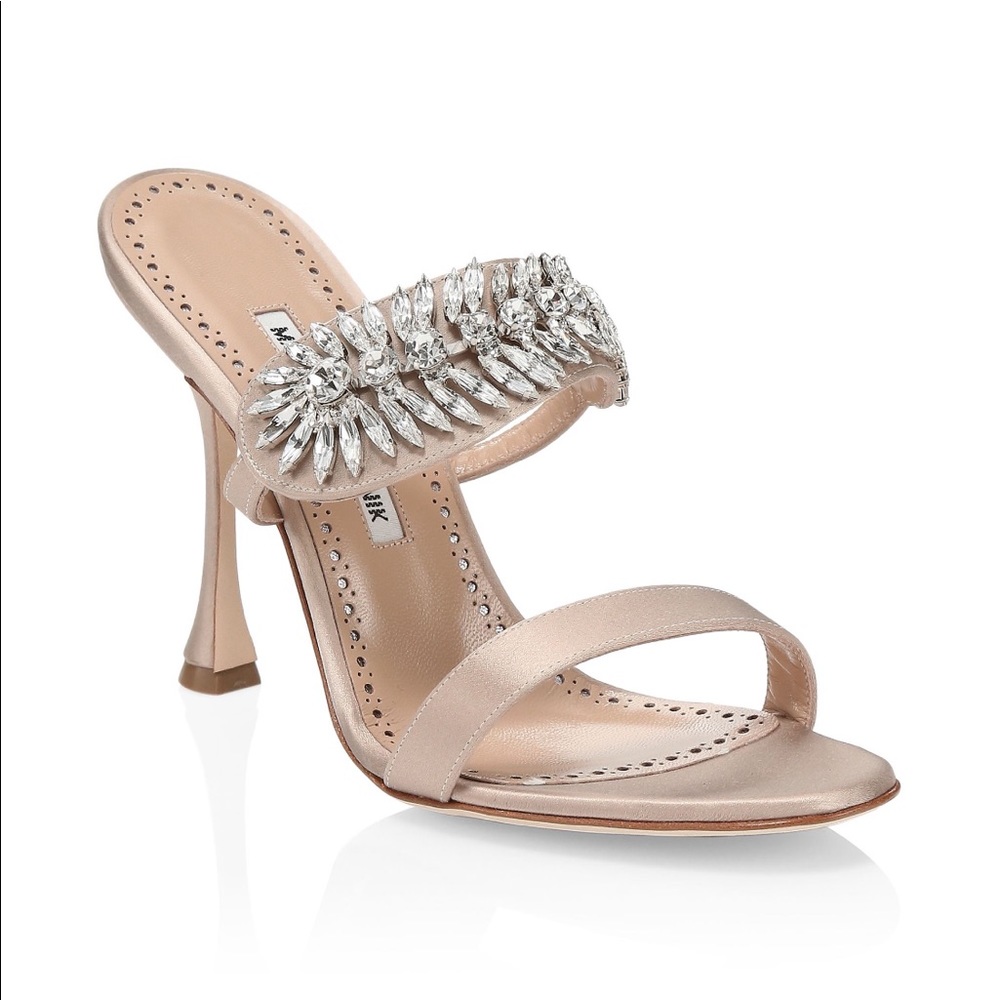 Manolo Blahnik Skysan Crystal Satin Mules